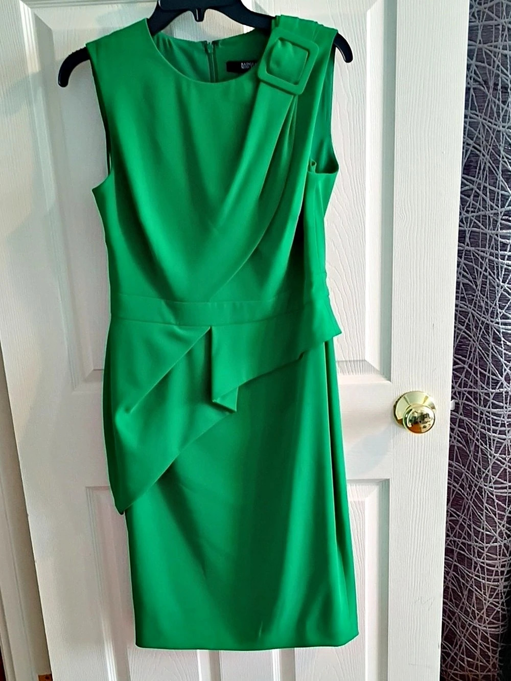 Badgley Mischka Green Draped Midi Dress Size 10 Like New